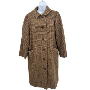 Vintage Pendleton 100% Wool Houndstooth Plaid Tweed Long Coat Anny Godsey
